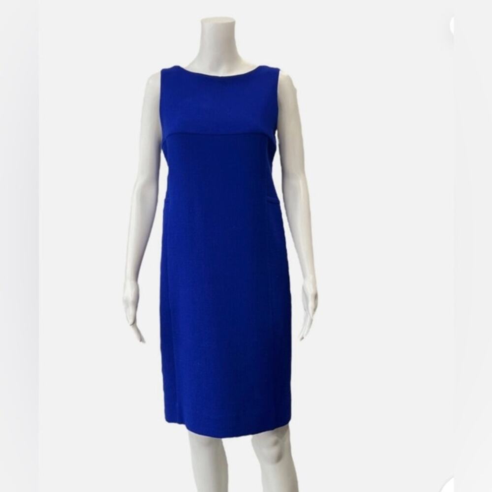 Akris womens 4 cobalt blue wool crepe sleeveless dress knee length career mature